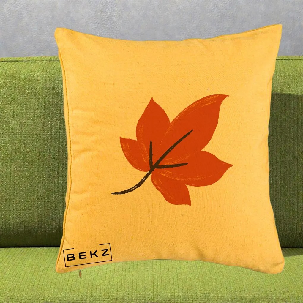 Perna Decorativa Frunza de Toamna Portocalie, 40x40 cm, Galben, Husa Detasabila, Perna Inclusa, BEKZ®