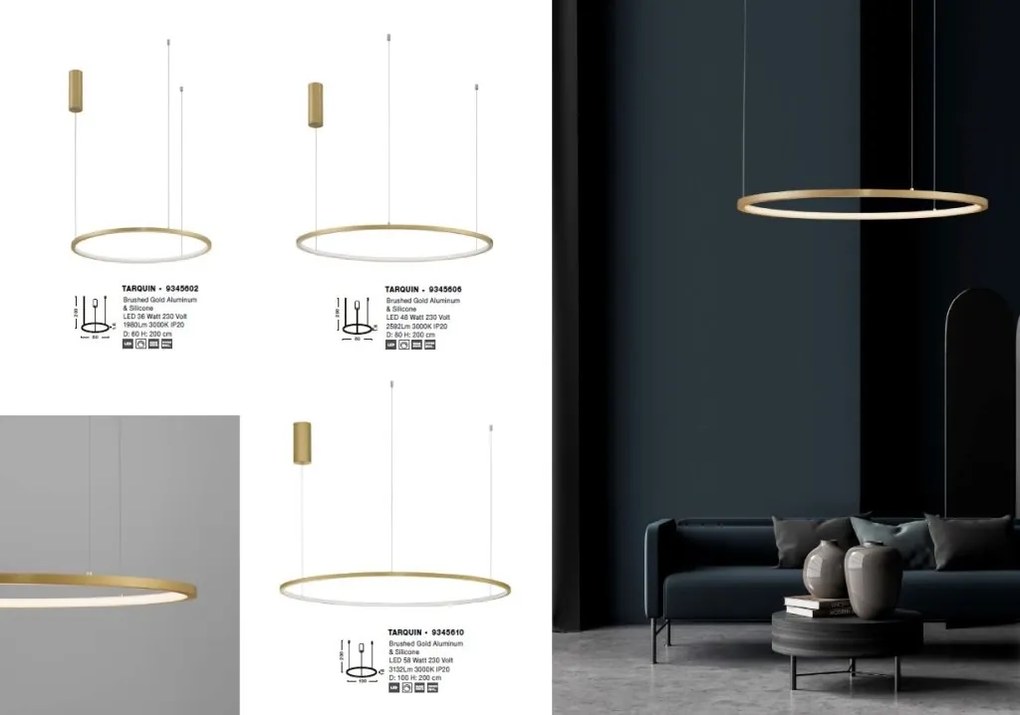 Lustra LED suspendata design modern circular TARQUIN D-100cm aurie
