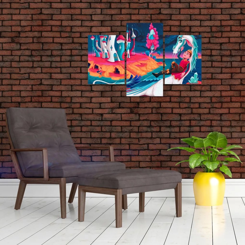 Tablou - Prinț și prințesa cu dragon (90x60 cm)