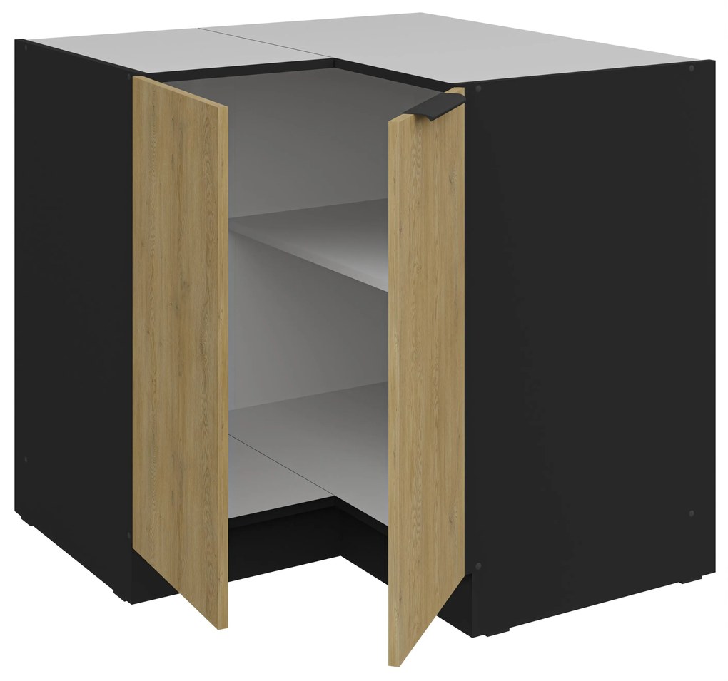 Dulap inferior de bucătărie de colț Carminia 90x90 DN 2F BB (stejar cremona + negru). 1127991