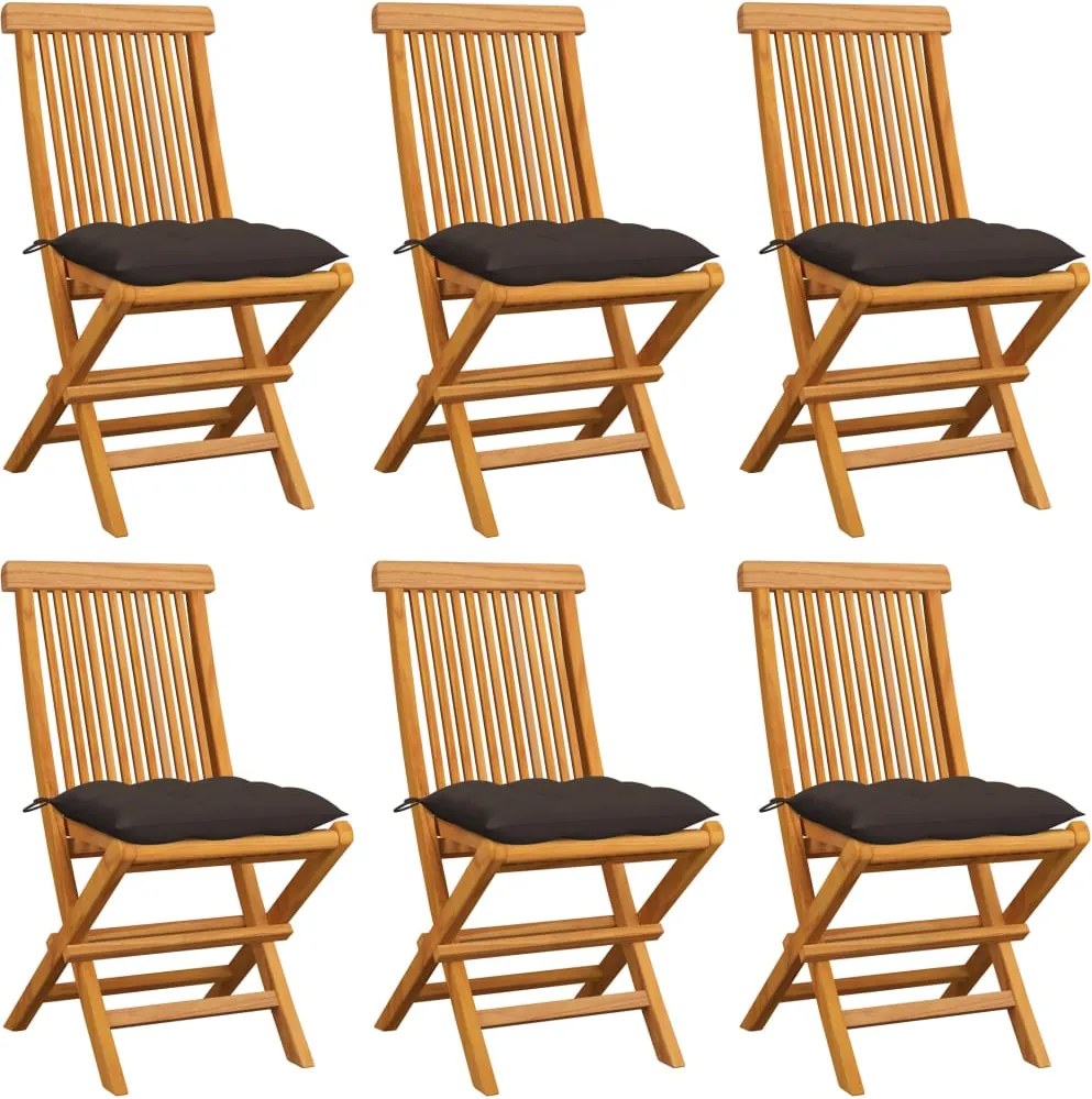 vidaXL Scaune de grădină cu perne, 6 buc. gri taupe, lemn masiv de tec