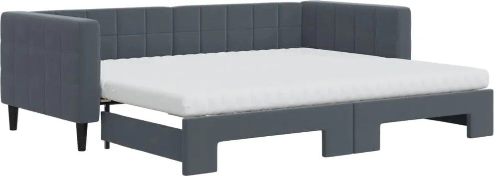 vidaXL Pat de zi cu extensie și saltele, gri închis 90x200 cm catifea