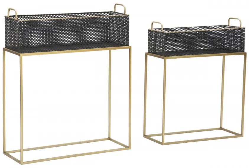 Set 2 jardiniere aurii / negre din metal, 60x23x73,5 cm / 51x20x64 cm, Fashion Mauro Ferreti