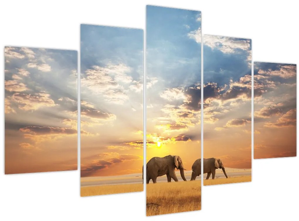 Tablou - Elefanți rătăcind în savană (150x105 cm)