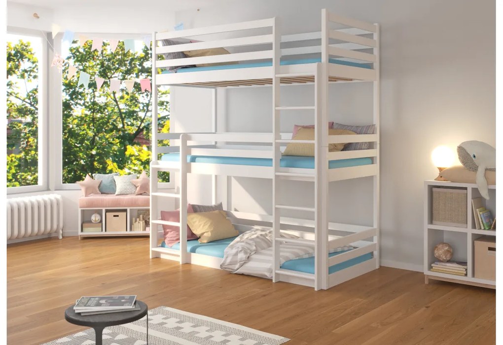 Supermobel Pat supraetajat pentru copii TEDRO + 3x saltea, 80x180, galben