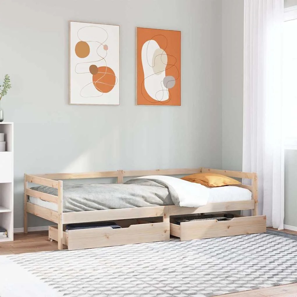 vidaXL Pat de zi cu sertare, 80x200 cm, lemn masiv pin