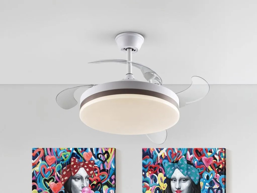 Lustra LED cu Ventilator si telecomanda, lame retractabile Vento alb/bronz