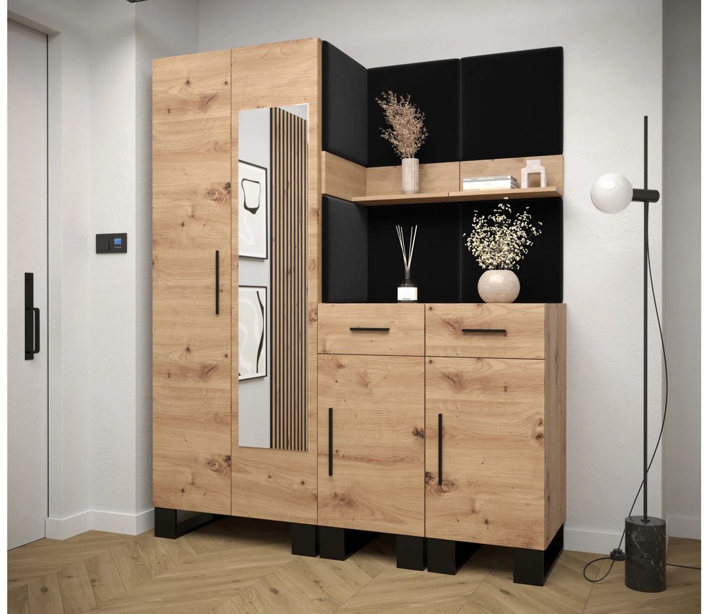 Set mobilier pentru hol Amanda 15 (Stejar artisan + Negru). 1085987