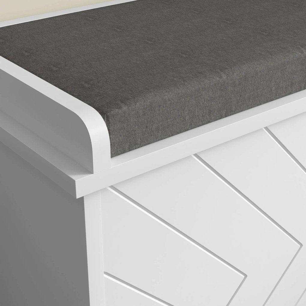 HOMCOM Banc pentru pantofi cu sertar rabatabil, pernă pentru așezare și raft reglabil, 100 x 26 x 44,5 cm, alb | Aosom Romania