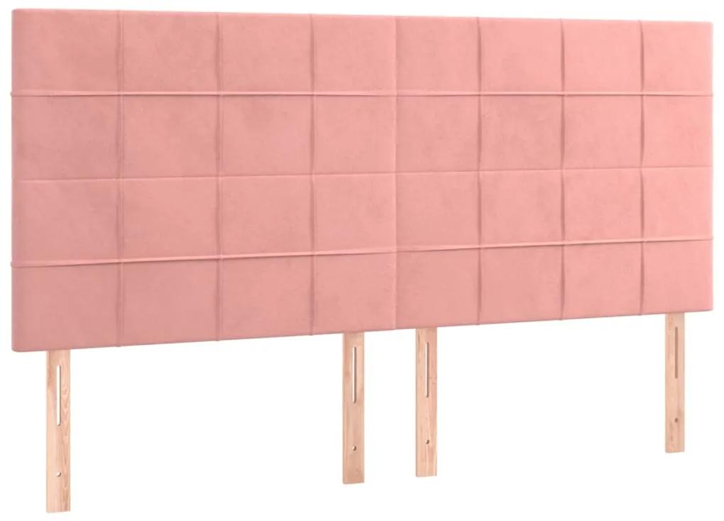 Pat box spring cu saltea, roz, 160x200 cm, catifea Roz, 160 x 200 cm, Cu blocuri patrate
