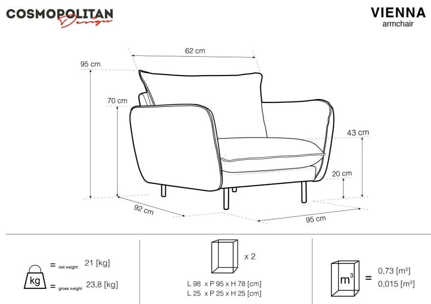 Fotoliu din catifea Cosmopolitan Design Vienna, bej