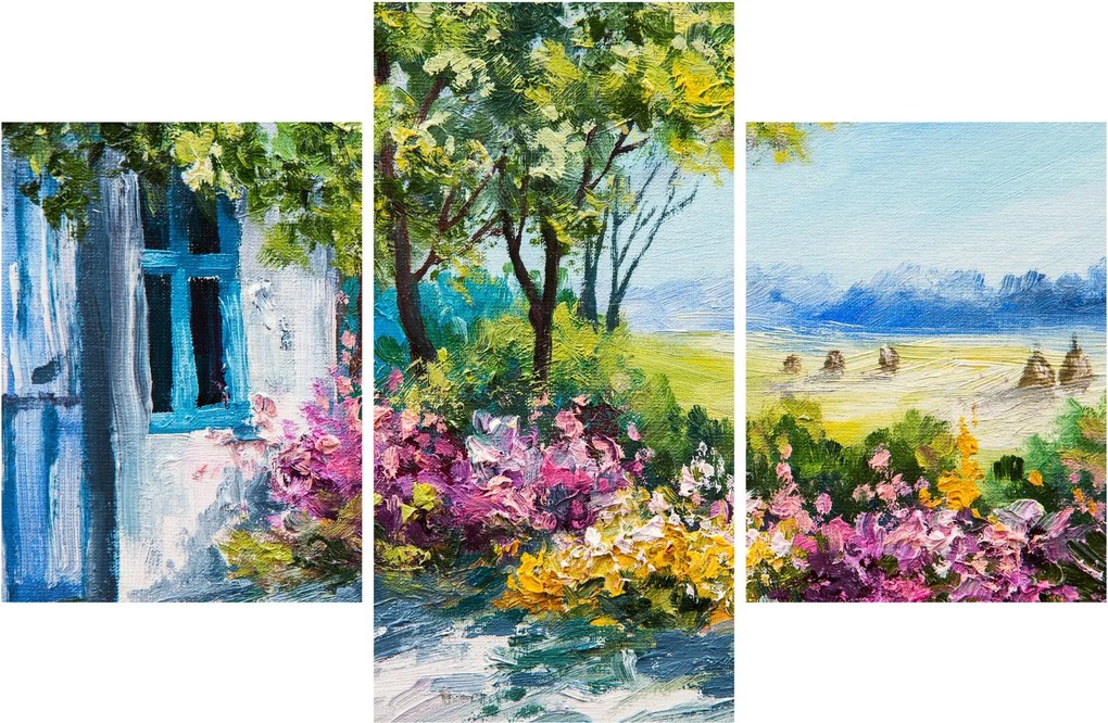 Tablou - Grădina din fața casei, pictură în ulei (90x60 cm)