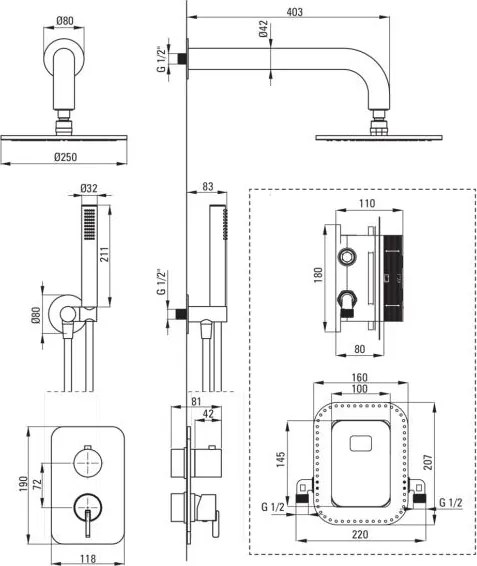 SILIA – Set de Duș Îngropat cu BOX și Cap de Duș Rotund, BXYYAQSM Finisaj Bianco 🚿✨