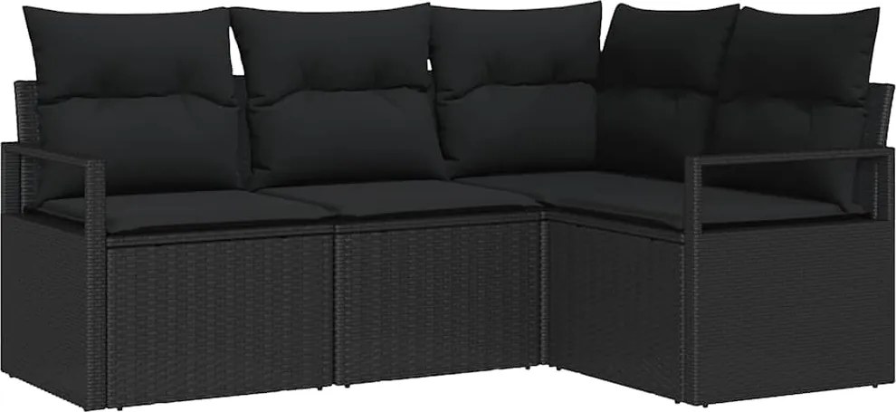 vidaXL Set de canapea 4 pcs Negru poliratan