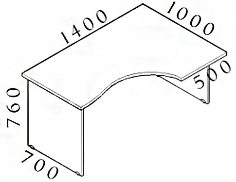 Masa ergonomica Visio 140 x 100 cm, dreapta, paltin