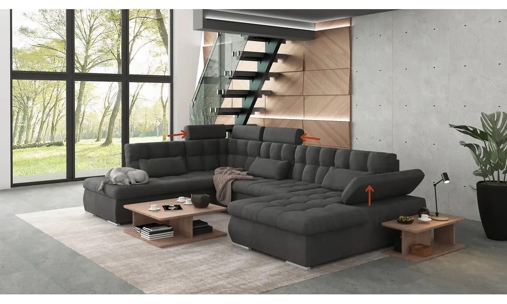 Colțar gri antracit extensibil, cu spațiu de depozitare (cu colț pe partea stângă, în formă de "U") Merkur – Ropez