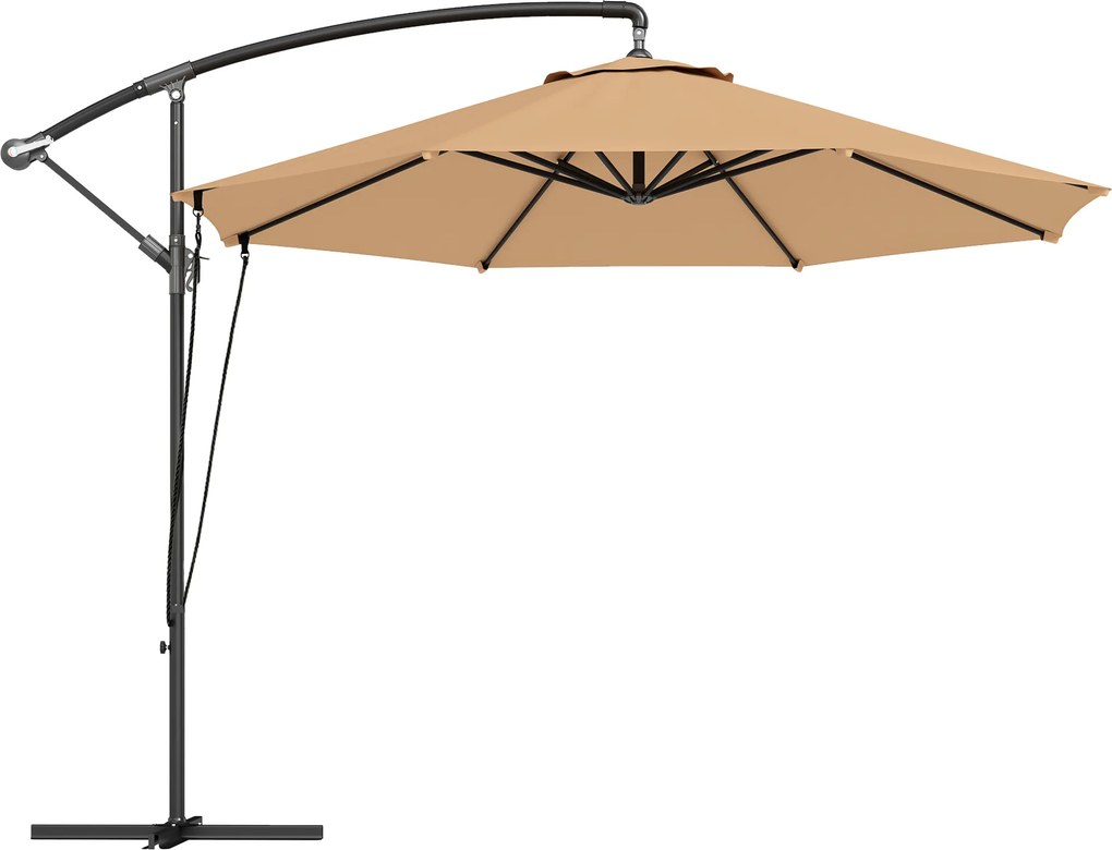 Outsunny Umbrelă de Soare cu Corzi Anti-Vânt, Orificii de Aerisire, Bază în Cruce și Manivelă, Φ290x243 cm, Gri | Aosom Romania