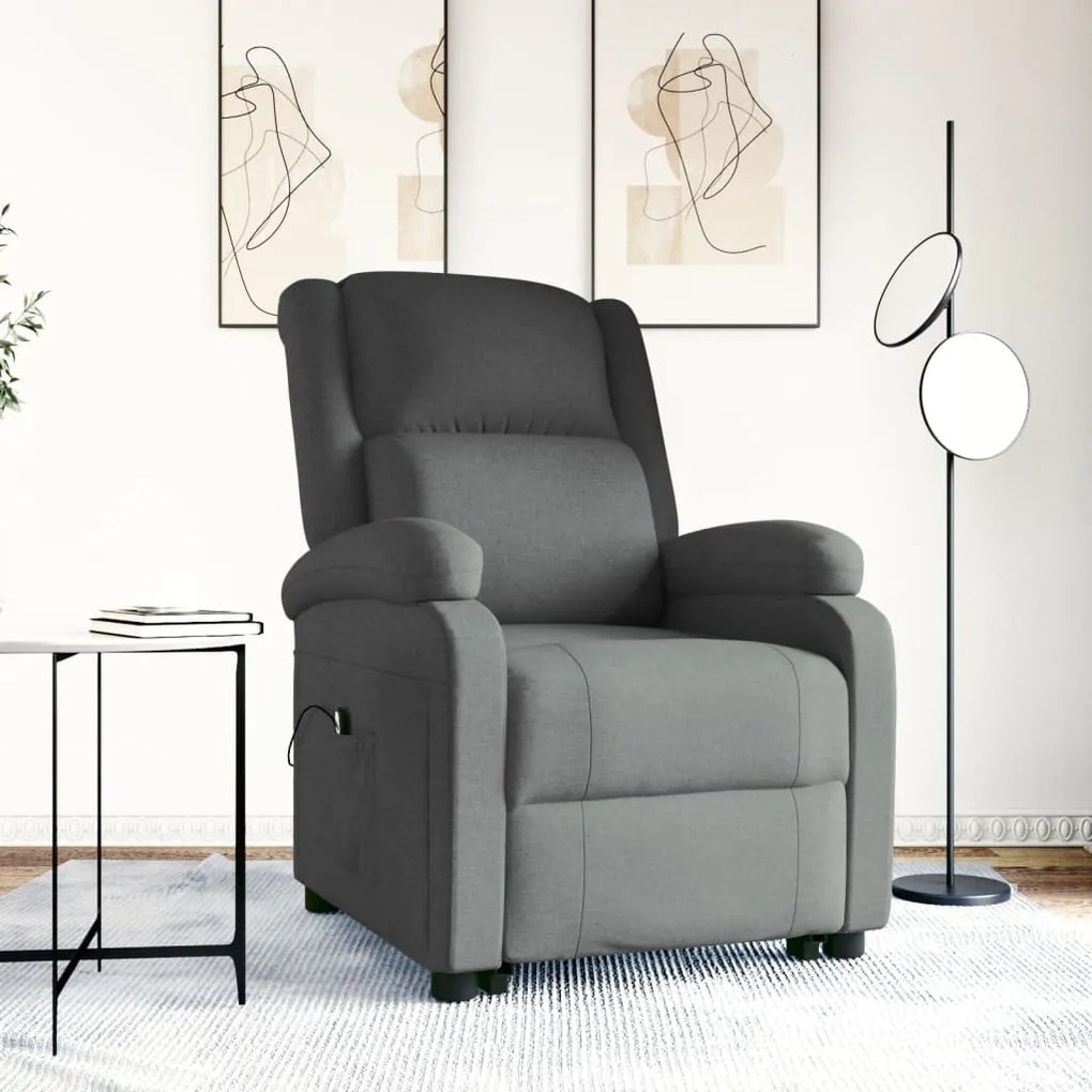 3110873 vidaXL Fotoliu cu ridicare, gri închis, textil