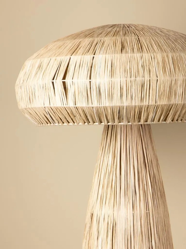 Lampă de masă din rafie natur, formă de ciupercă, cu structură din metal, finisaj natural, 87×52 cm, „Mushroom"