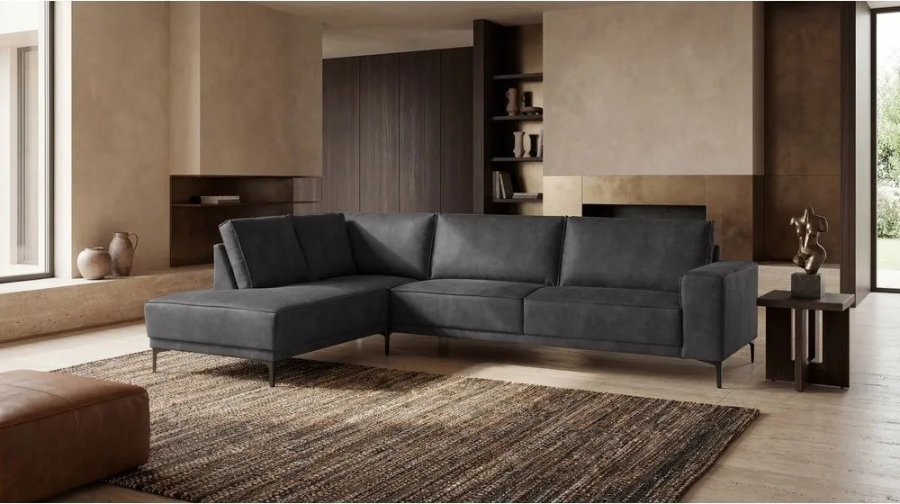 Colțar gri antracit cu tapițerie din imitație de piele (colț pe partea stângă ) Copenhagen – Scandic