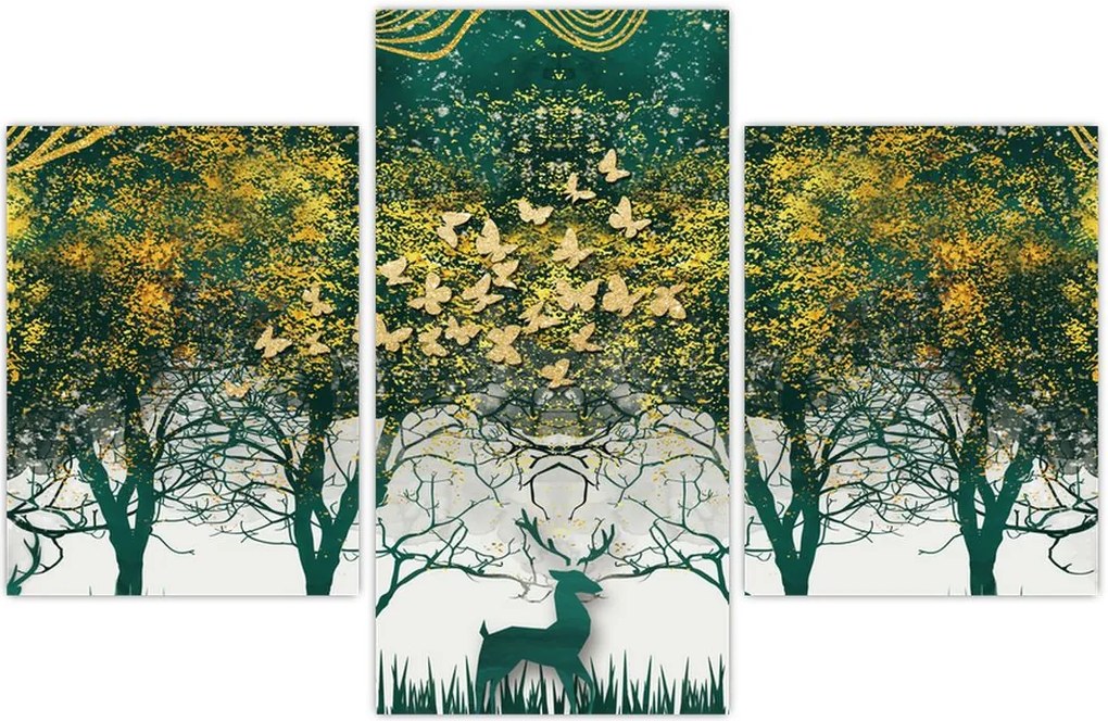 Tablou - Căprioare în pădurea verde (90x60 cm)