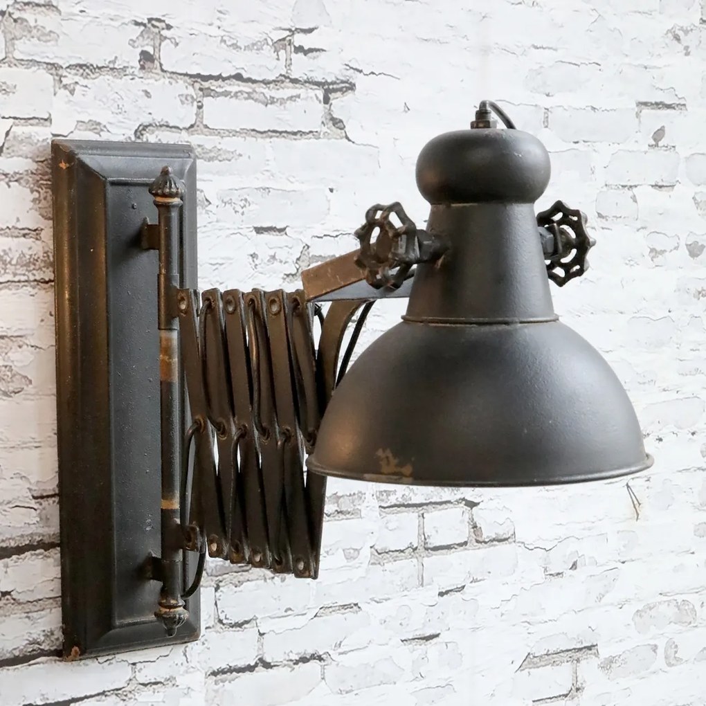 Aplica de perete extensibilă din metal, finisaj negru antichizat, L45–105 cm, Factory