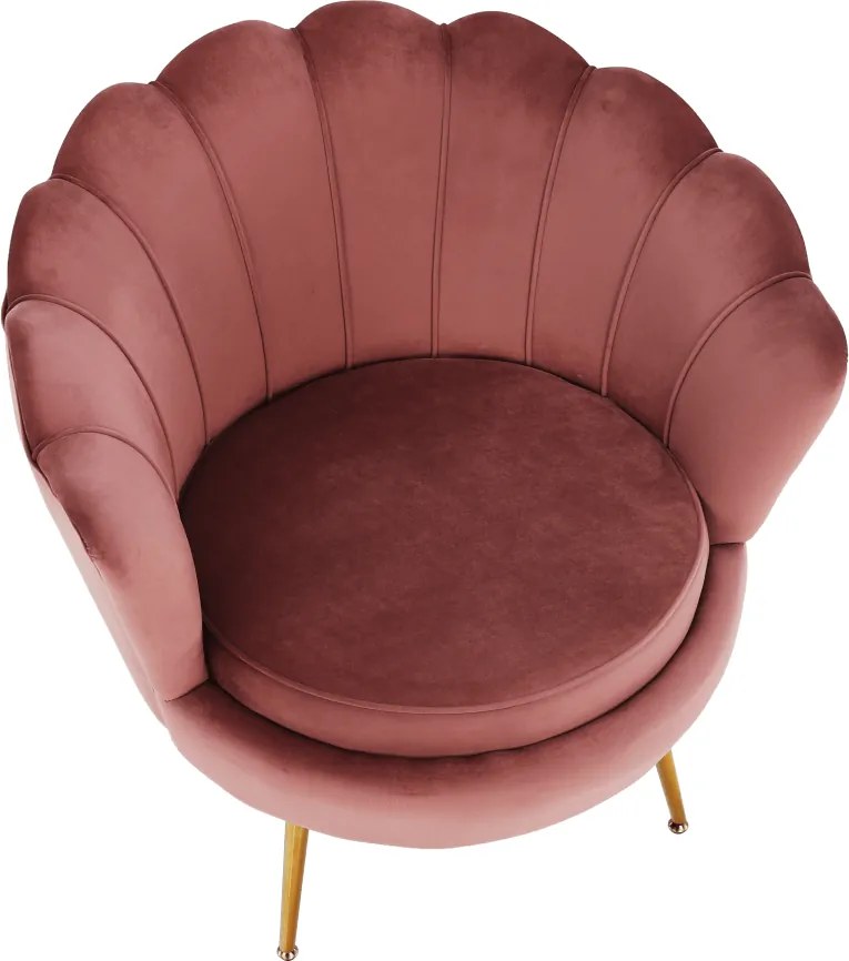 Fotoliu în stil Art-deco, catifea Velvet roz/crom auriu, NOBLIN