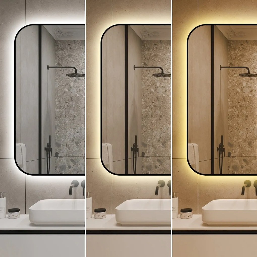 🪞 Oglindă LED cu Touch și Funcție Dezaburire – Ramă Negru, 130x80 cm, Model J187-13080 Smack