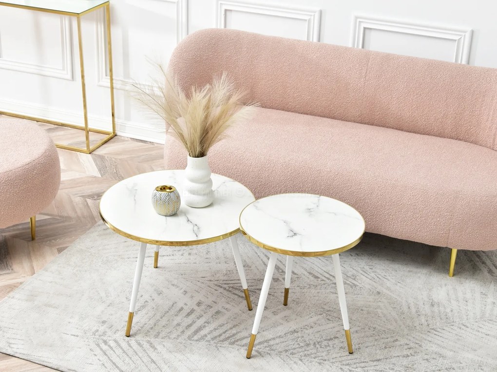 Set de 2 măsuțe de cafea Zoya Zest S (marmură albă + auriu). 1111891