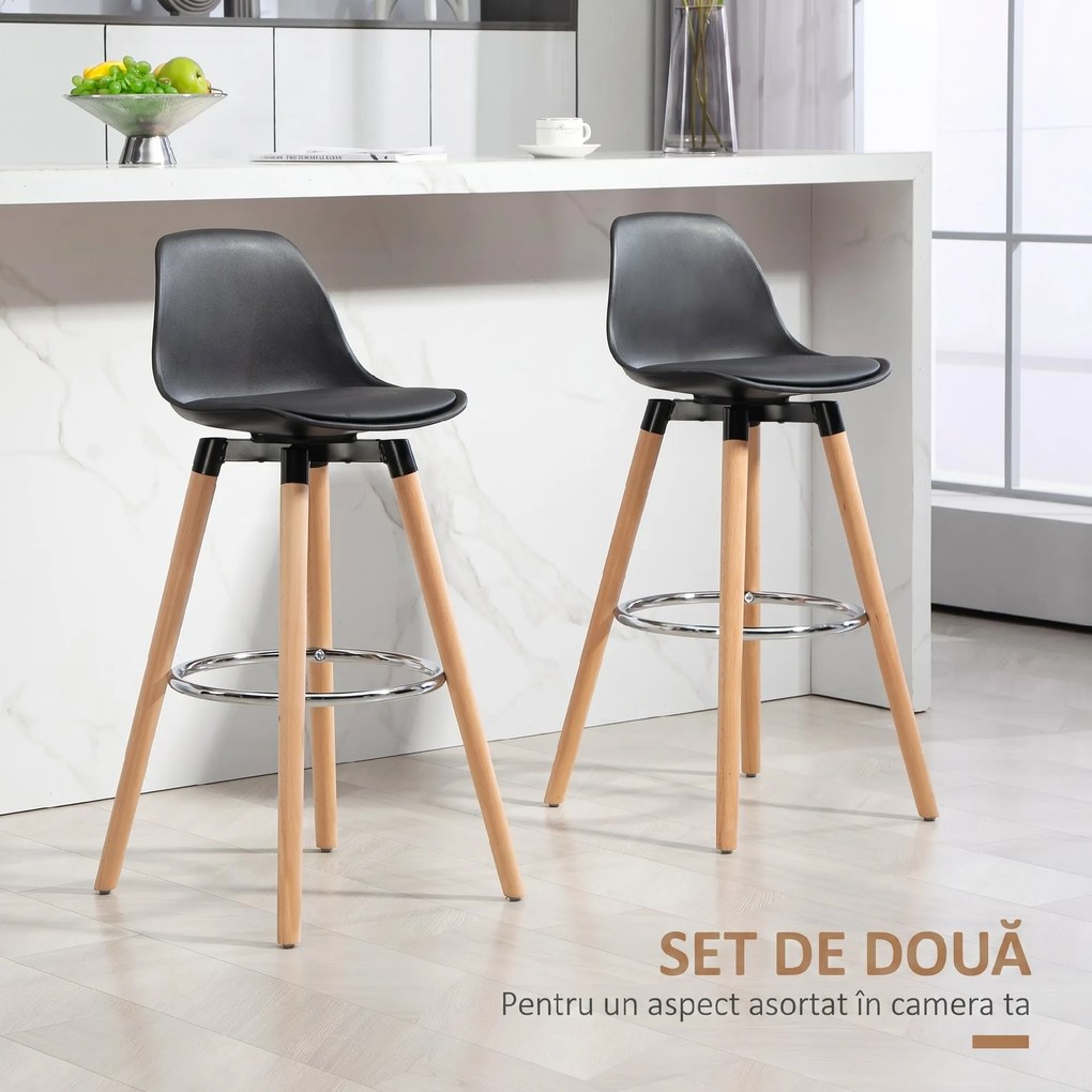 HOMCOM Set 2 Scaune de Bar Moderne din Piele Ecologică, Scaune Înalte de Bucătărie, Negru | Aosom Romania