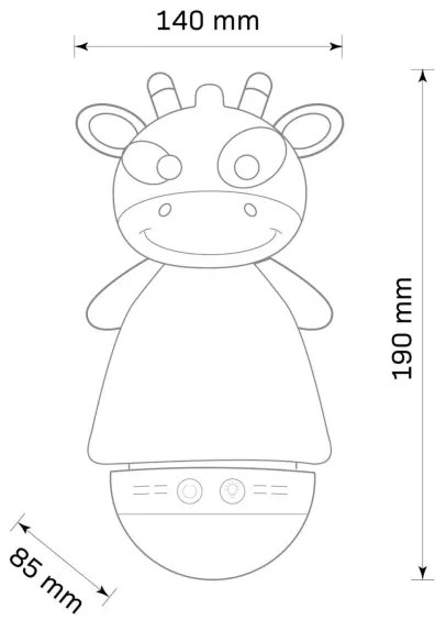 Lampă de noapte LED RGB pentru copii, cu melodie, 3xAAA/5V, model girafă