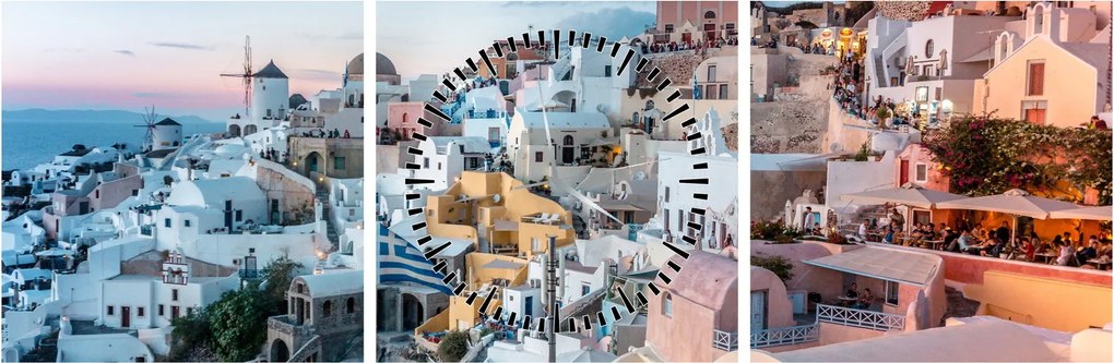 Tablou - Amurg în Santorini (cu ceas) (90x30 cm)