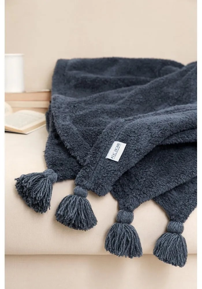 Cuvertură gri antracit din micropluș pentru pat dublu 200x220 cm Puffy – Mijolnir