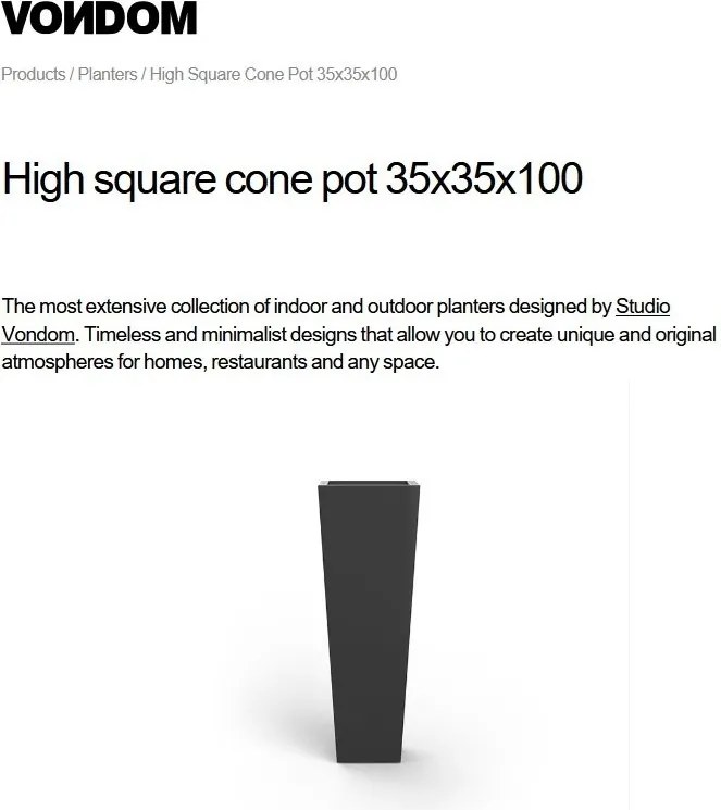 Ghiveci plante, flori design decorativ modern pentru amenajari interioare si exterioare, HIGH SQUARE CONE POT 41235R Vondom
