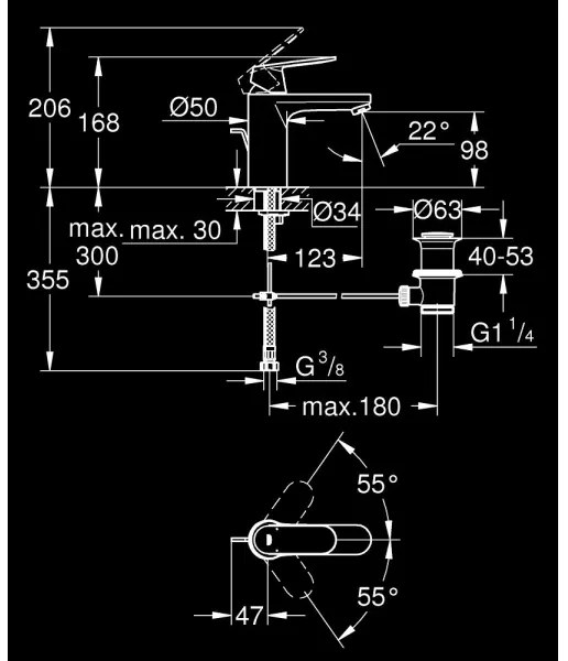 GROHE 23325000 - Baterie pentru lavoar EUROSMART COSMOPOLITAN, mărime M, crom