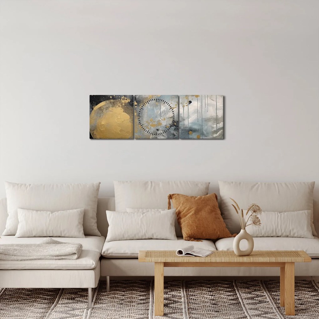 Tablou - Abstracție cu minge de aur (cu ceas) (90x30 cm)