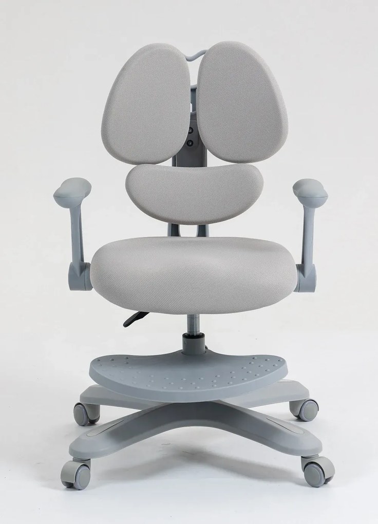 RIKKY Scaun ergonomic pentru copii, spatar si suport lombar reglabile, huse detasabile, suport picioare reglabil, rotativ, Gri