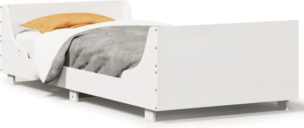 vidaXL Cadru pat fără saltea, alb, 100x200 cm, lemn masiv pin