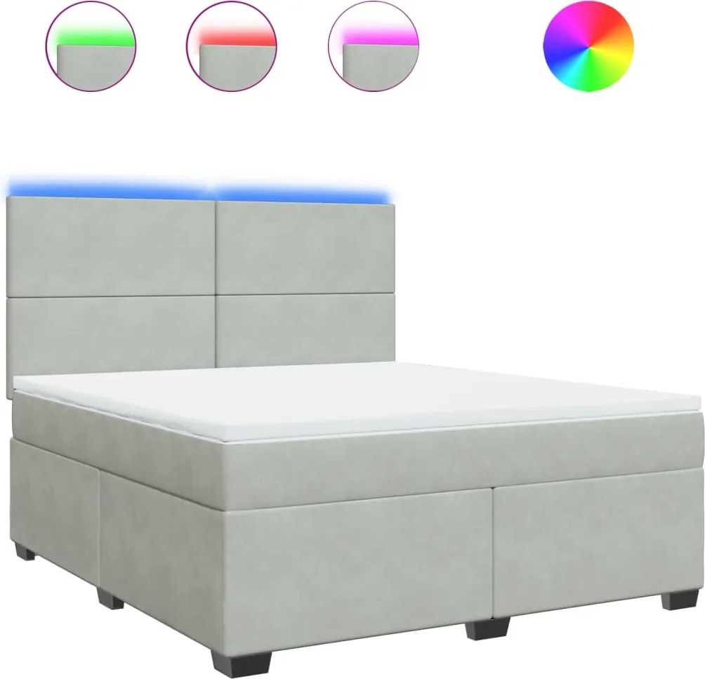 vidaXL Pat box spring cu saltea, gri deschis, 180x200 cm, catifea