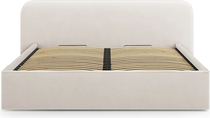 Pat tapitat cu somiera rabatabila si lada depozitare, 200x200 cm, Micadoni Home, Elizabeth-261, catifea, ivoriu