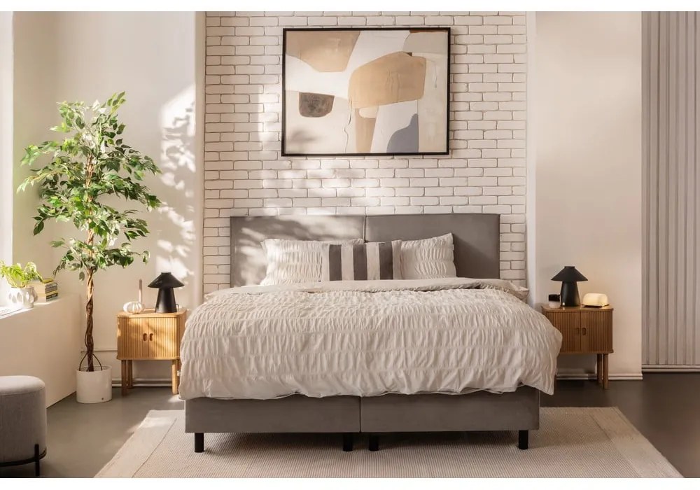 Pat boxspring taupe cu spațiu de depozitare 160x200 cm Elva Bold – Bonami Selection