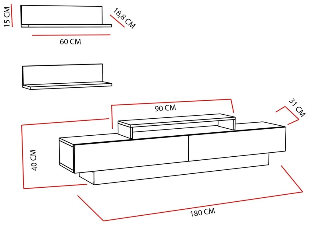 Consola TV Lucca Alb 180x40x31 cm