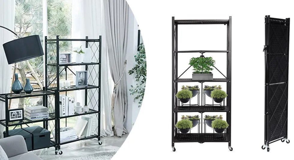 Suport de depozitare pentru bucatarie, pliabil, cu roti, din metal