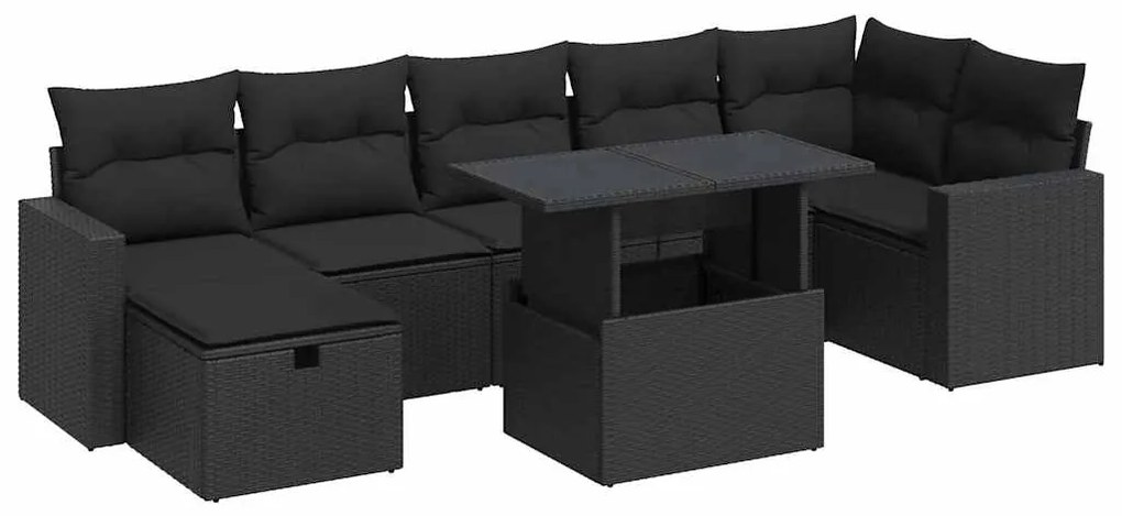 3327825 vidaXL Set mobilier de grădină cu perne, 8 piese, negru, poliratan