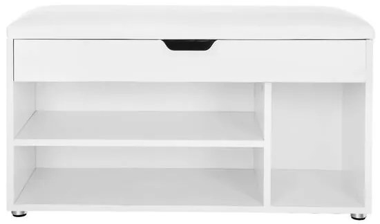 Banca depozitare incaltaminte, pantofar pentru hol, Vasagle, pal, 3 rafturi, alb, 80x30x44 cm