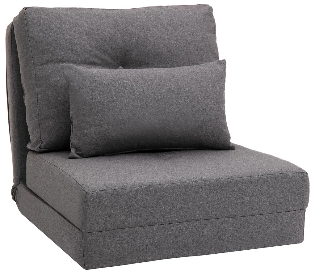 HOMCOM Fotoliu de podea cu pat pliabil, design 2 în 1, pernă detașabilă, 60 x 80 x 56 cm, Gri închis | Aosom Romania
