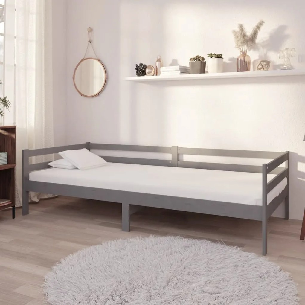 vidaXL Pat de zi cu saltea, gri, 90x200 cm, lemn masiv de pin