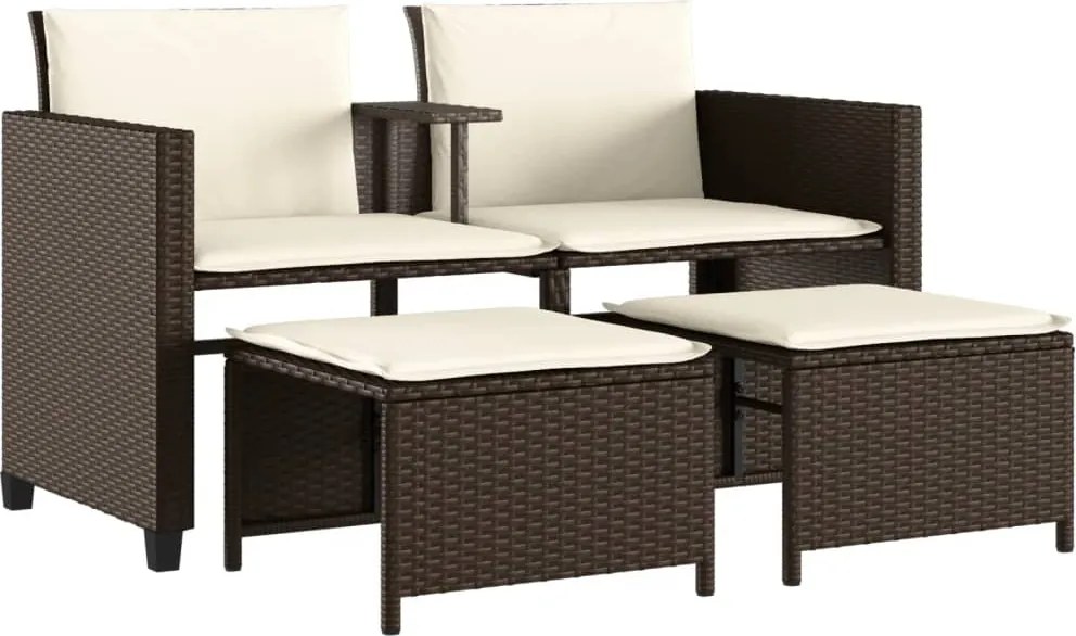 vidaXL Canapea de grădină cu 2 locuri cu masă și scaune maro poliratan