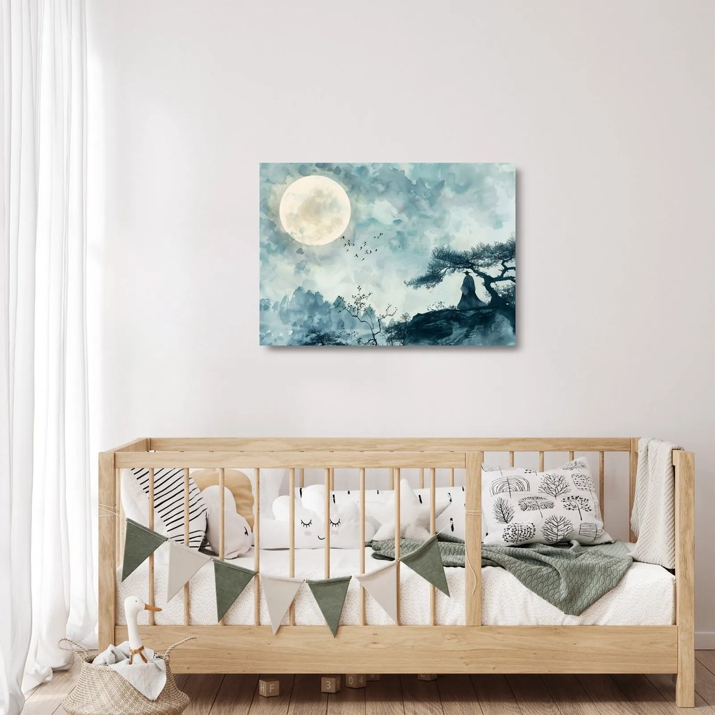 Tablou pe sticlă - Pictură cu lună plină (70x50 cm)
