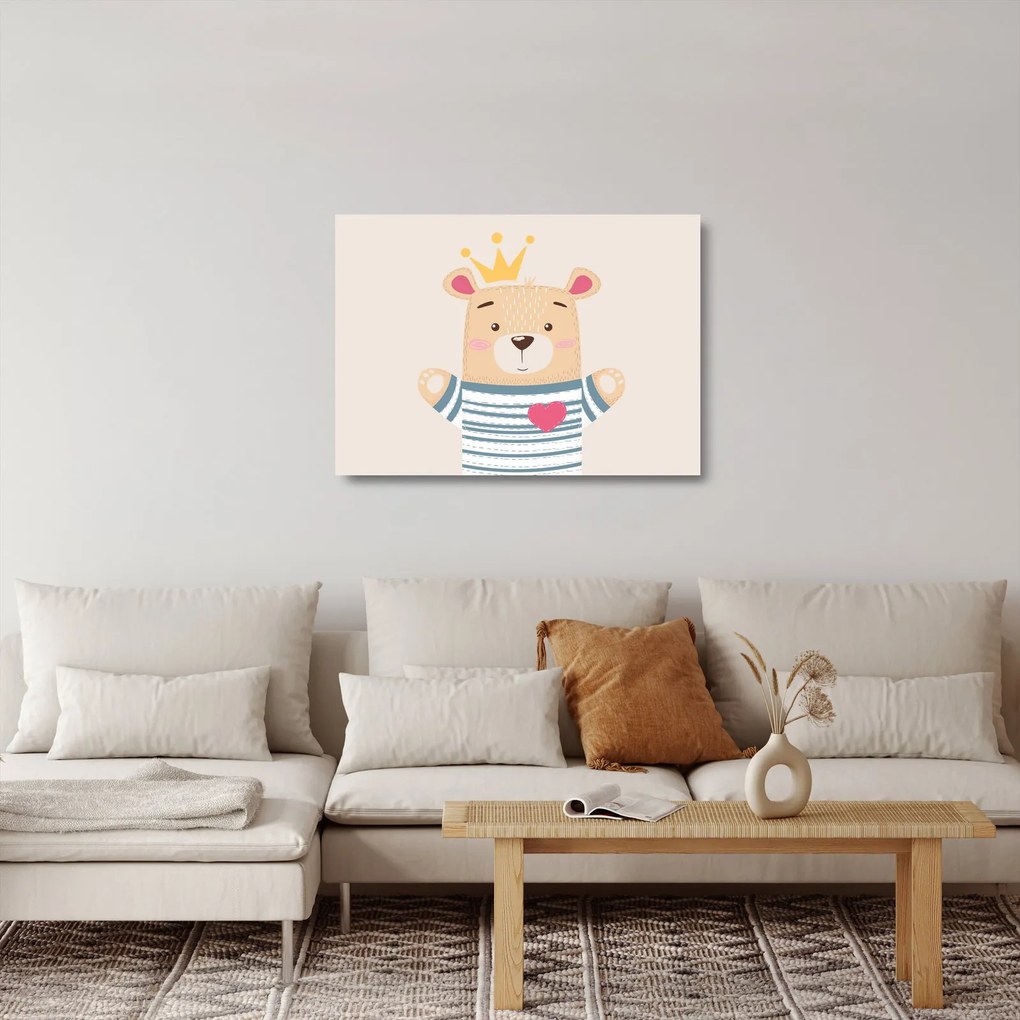 Tablou pe sticlă - Teddy ursuleț cu coroană (70x50 cm)